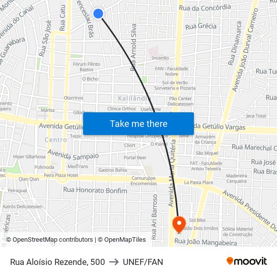Rua Aloísio Rezende, 500 to UNEF/FAN map