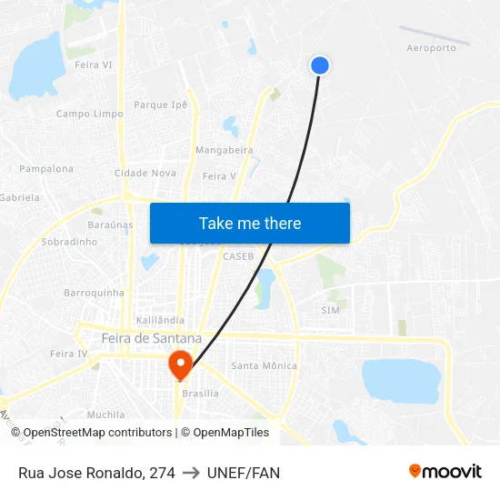 Rua Jose Ronaldo, 274 to UNEF/FAN map