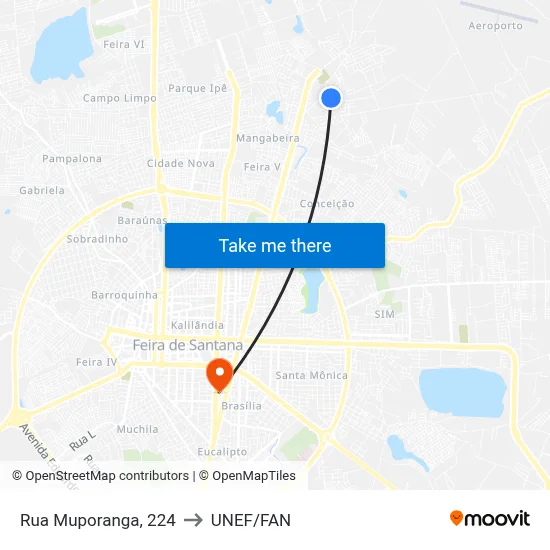 Rua Muporanga, 224 to UNEF/FAN map