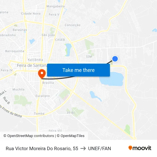 Rua Victor Moreira Do Rosario, 55 to UNEF/FAN map