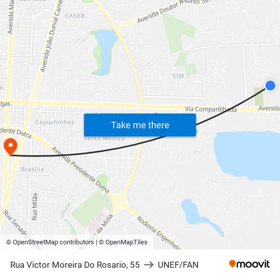 Rua Victor Moreira Do Rosario, 55 to UNEF/FAN map