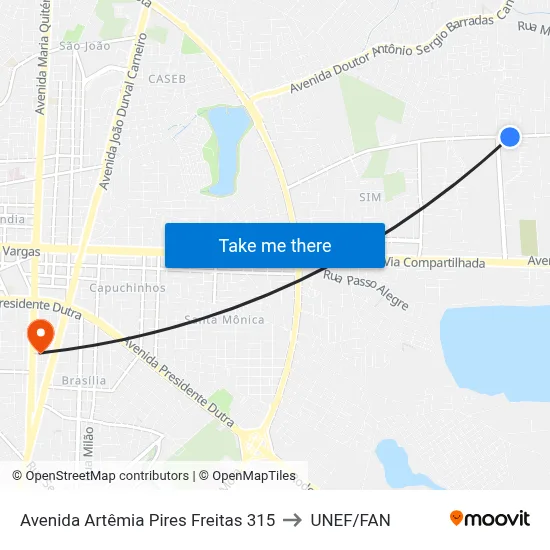 Avenida Artêmia Pires Freitas 315 to UNEF/FAN map