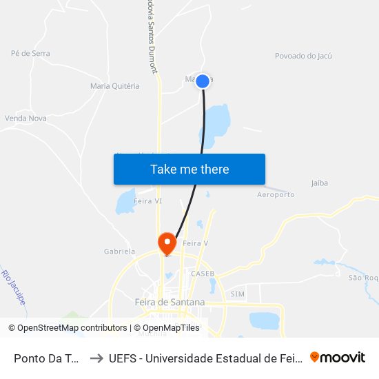 Ponto Da Tesoura to UEFS - Universidade Estadual de Feira de Santana map