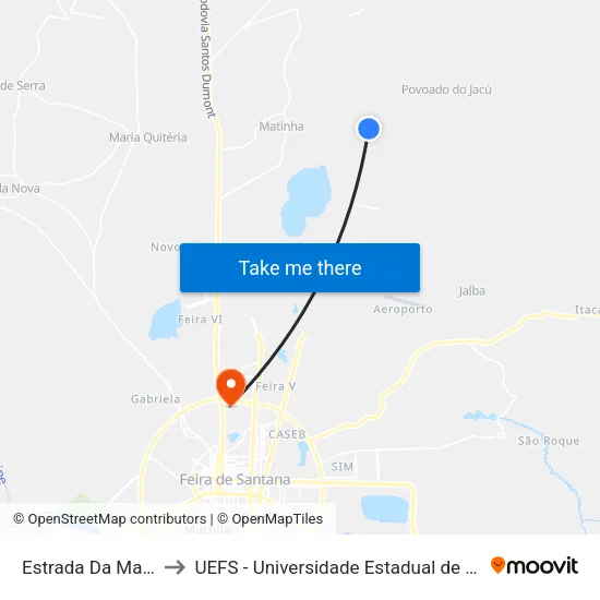 Estrada Da Matinha, Sn to UEFS - Universidade Estadual de Feira de Santana map