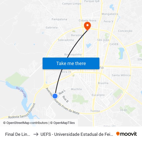 Final De Linha Bar to UEFS - Universidade Estadual de Feira de Santana map