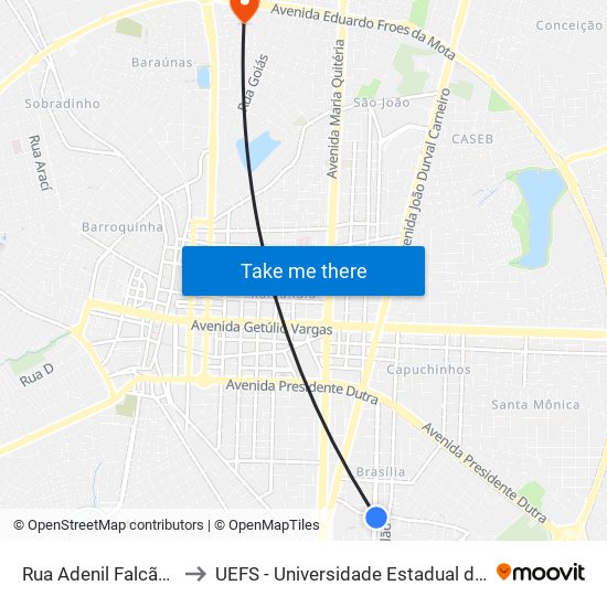 Rua Adenil Falcão 987-1083 to UEFS - Universidade Estadual de Feira de Santana map