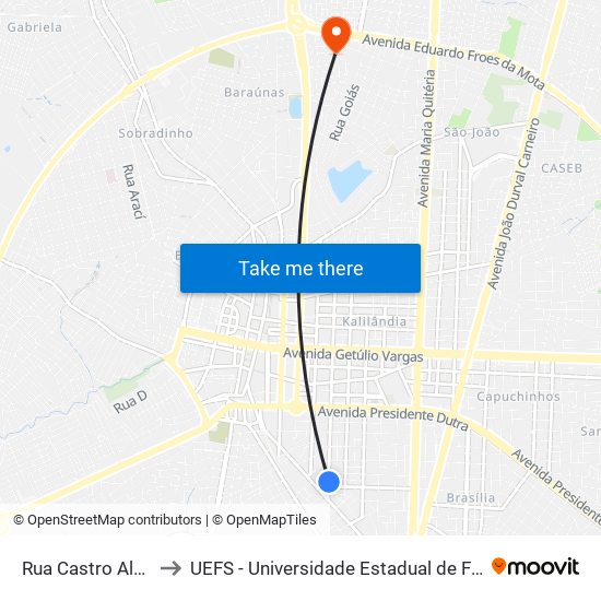 Rua Castro Alves, 167 to UEFS - Universidade Estadual de Feira de Santana map