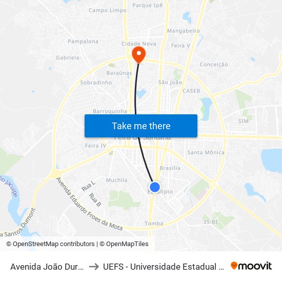 Avenida João Durval, 133-191 to UEFS - Universidade Estadual de Feira de Santana map