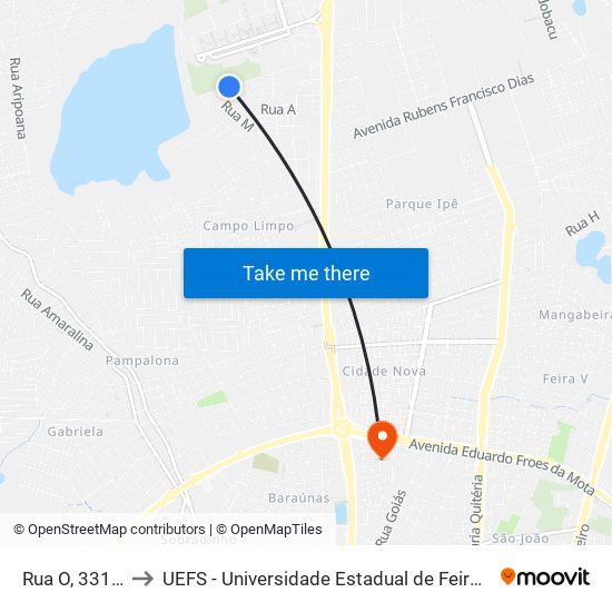 Rua O, 331-425 to UEFS - Universidade Estadual de Feira de Santana map