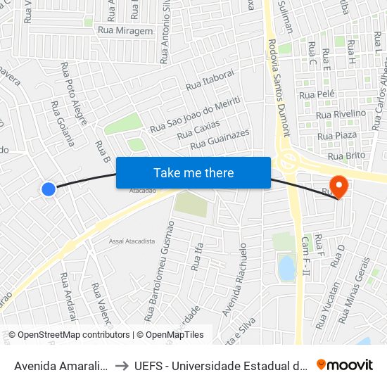 Avenida Amaralina, 1620-B to UEFS - Universidade Estadual de Feira de Santana map