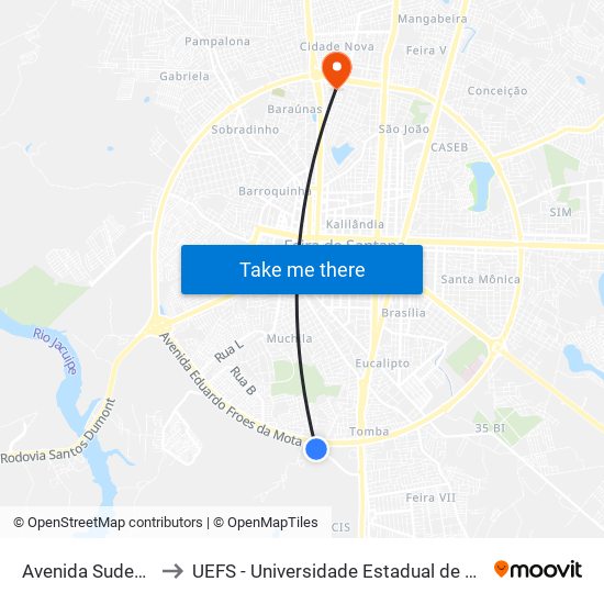 Avenida Sudene, 2236 to UEFS - Universidade Estadual de Feira de Santana map