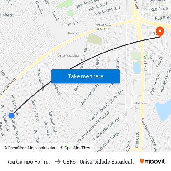 Rua Campo Formoso, 595-721 to UEFS - Universidade Estadual de Feira de Santana map
