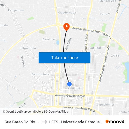 Rua Barão Do Rio Branco, 1676b to UEFS - Universidade Estadual de Feira de Santana map