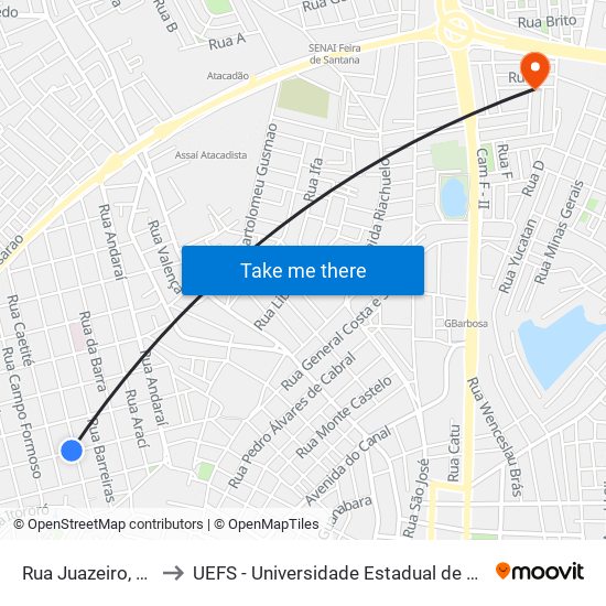 Rua Juazeiro, 732-812 to UEFS - Universidade Estadual de Feira de Santana map