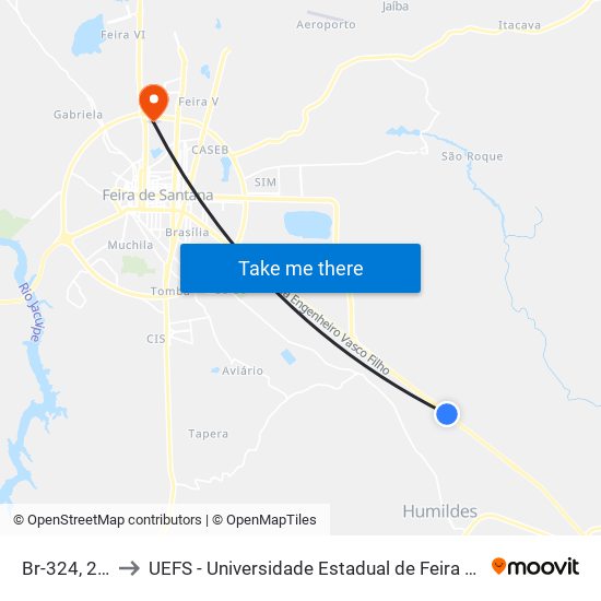 Br-324, 2540 to UEFS - Universidade Estadual de Feira de Santana map