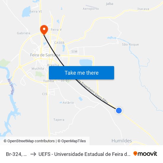 Br-324, 663 to UEFS - Universidade Estadual de Feira de Santana map