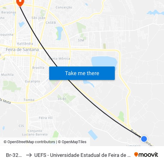 Br-324, 3 to UEFS - Universidade Estadual de Feira de Santana map