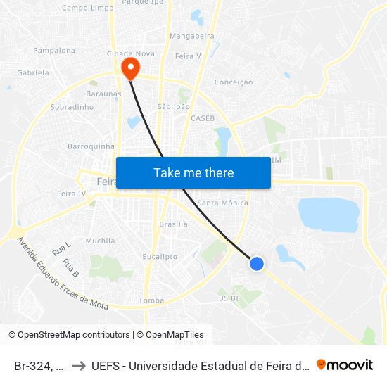 Br-324, 765 to UEFS - Universidade Estadual de Feira de Santana map