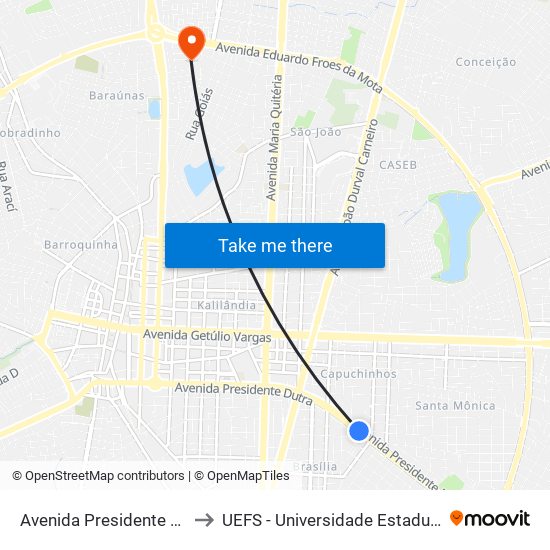 Avenida Presidente Dutra, 1962-2202 to UEFS - Universidade Estadual de Feira de Santana map
