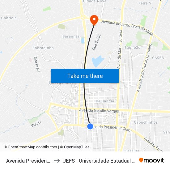 Avenida Presidente Dutra, 303 to UEFS - Universidade Estadual de Feira de Santana map