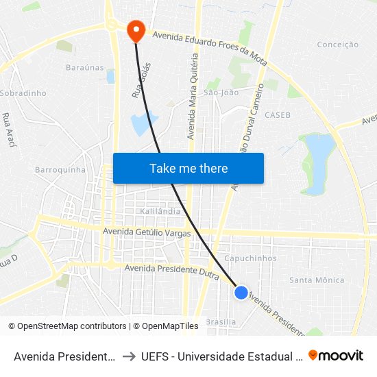 Avenida Presidente Dutra, 1903 to UEFS - Universidade Estadual de Feira de Santana map