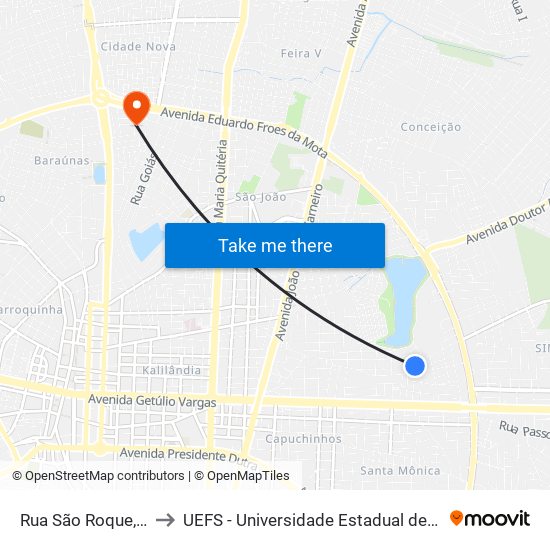 Rua São Roque, 903-921 to UEFS - Universidade Estadual de Feira de Santana map