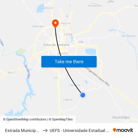 Estrada Municipal Terra Durã to UEFS - Universidade Estadual de Feira de Santana map