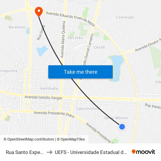 Rua Santo Expedito, 1070 to UEFS - Universidade Estadual de Feira de Santana map