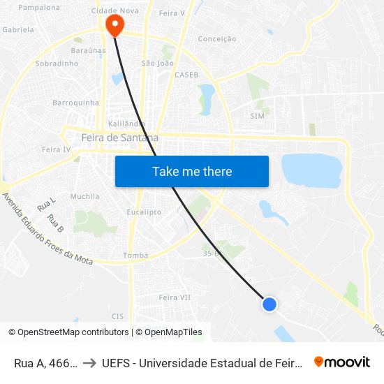 Rua A, 466-488 to UEFS - Universidade Estadual de Feira de Santana map