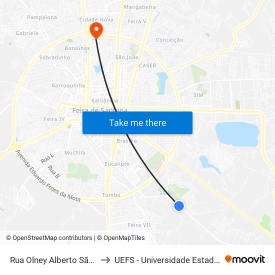 Rua Olney Alberto São Paulo, 1721-1797 to UEFS - Universidade Estadual de Feira de Santana map
