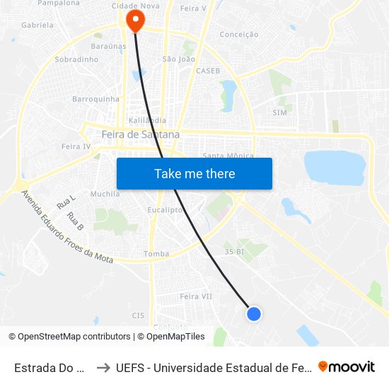 Estrada Do Alecrim to UEFS - Universidade Estadual de Feira de Santana map