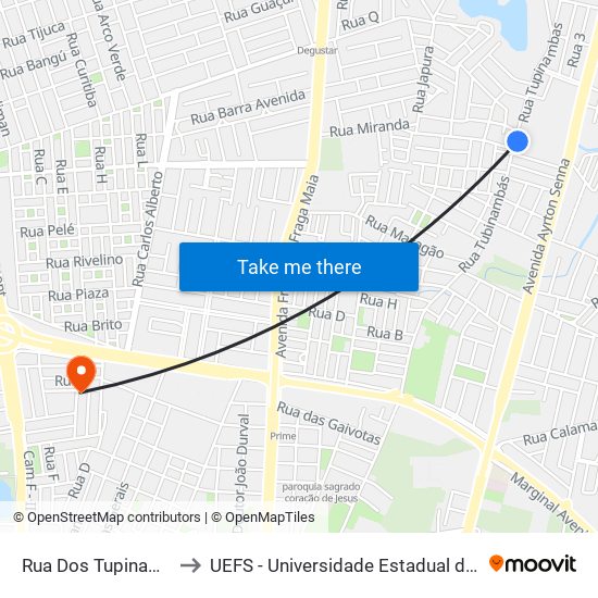 Rua Dos Tupinambás, 1218 to UEFS - Universidade Estadual de Feira de Santana map