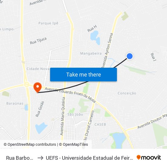 Rua Barbosa, 06 to UEFS - Universidade Estadual de Feira de Santana map