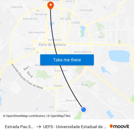 Estrada Pau Seco, 264 to UEFS - Universidade Estadual de Feira de Santana map