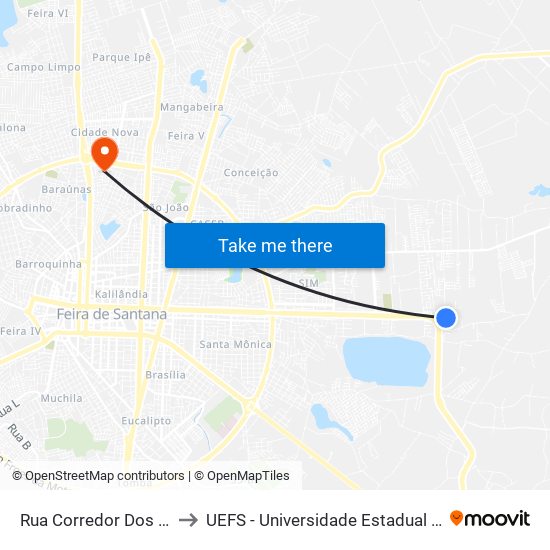 Rua Corredor Dos Araçás, 1275 to UEFS - Universidade Estadual de Feira de Santana map