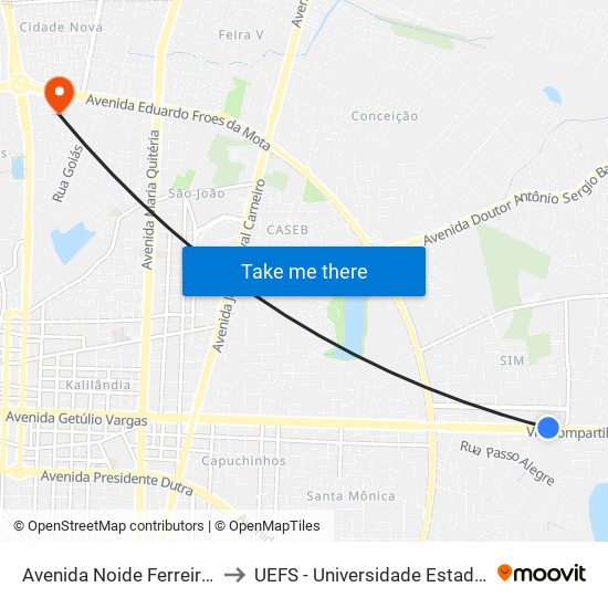 Avenida Noide Ferreira De Cerqueira, 974 to UEFS - Universidade Estadual de Feira de Santana map