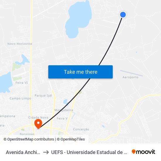 Avenida Anchieta, 499 to UEFS - Universidade Estadual de Feira de Santana map