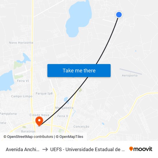 Avenida Anchieta, 499 to UEFS - Universidade Estadual de Feira de Santana map