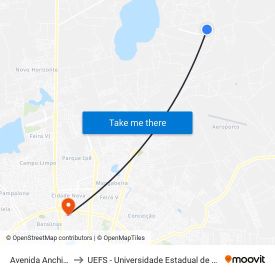 Avenida Anchieta, 474 to UEFS - Universidade Estadual de Feira de Santana map