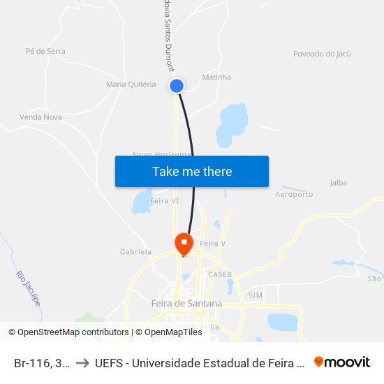Br-116, 3642 to UEFS - Universidade Estadual de Feira de Santana map