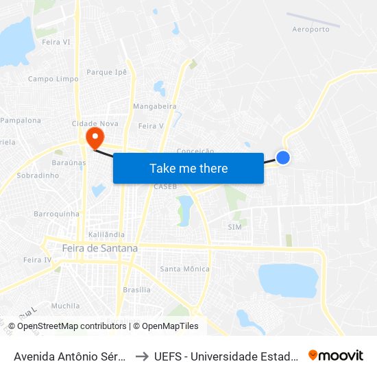 Avenida Antônio Sérgio Carneiro, 1820 to UEFS - Universidade Estadual de Feira de Santana map