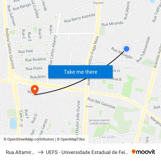 Rua Altamira, 202 to UEFS - Universidade Estadual de Feira de Santana map