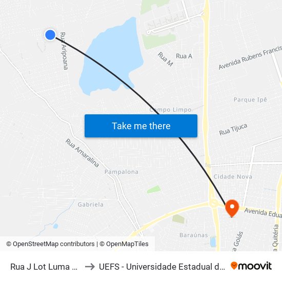 Rua J Lot Luma Torres, 135 to UEFS - Universidade Estadual de Feira de Santana map