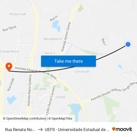 Rua Renata Novais, 777 to UEFS - Universidade Estadual de Feira de Santana map