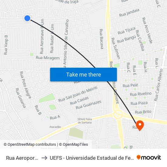 Rua Aeroporto, 510 to UEFS - Universidade Estadual de Feira de Santana map