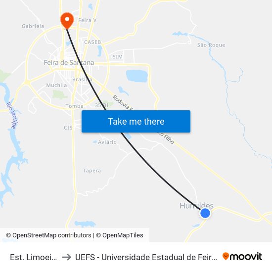 Est. Limoeiro 11 to UEFS - Universidade Estadual de Feira de Santana map