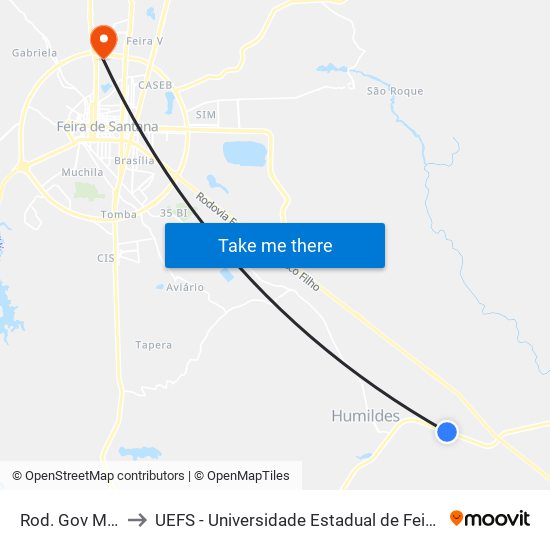 Rod. Gov Mario 4 to UEFS - Universidade Estadual de Feira de Santana map