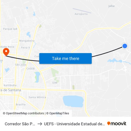 Corredor São Pedro, 181 to UEFS - Universidade Estadual de Feira de Santana map