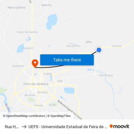 Rua H, 10 to UEFS - Universidade Estadual de Feira de Santana map