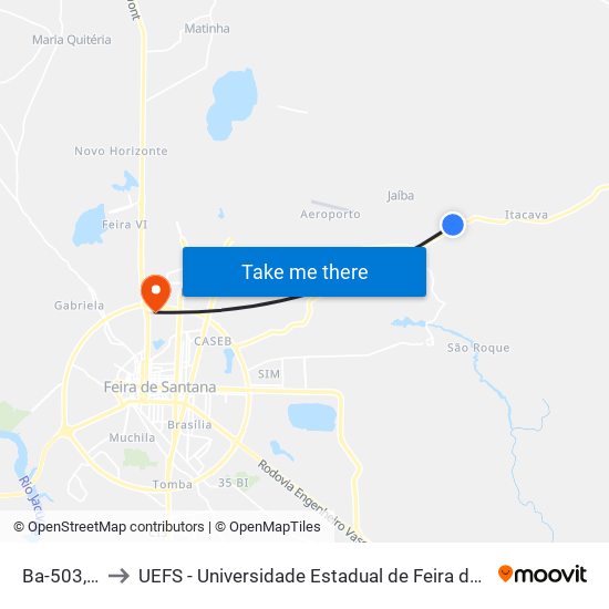 Ba-503, 14 to UEFS - Universidade Estadual de Feira de Santana map